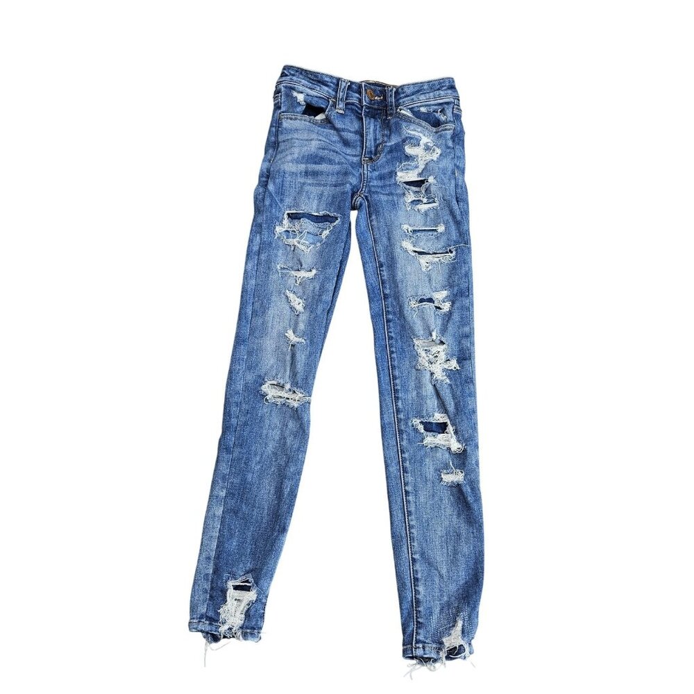 American Eagle Jeans Womens 00 Short Blue Distressed Skinny Next Level Stretch